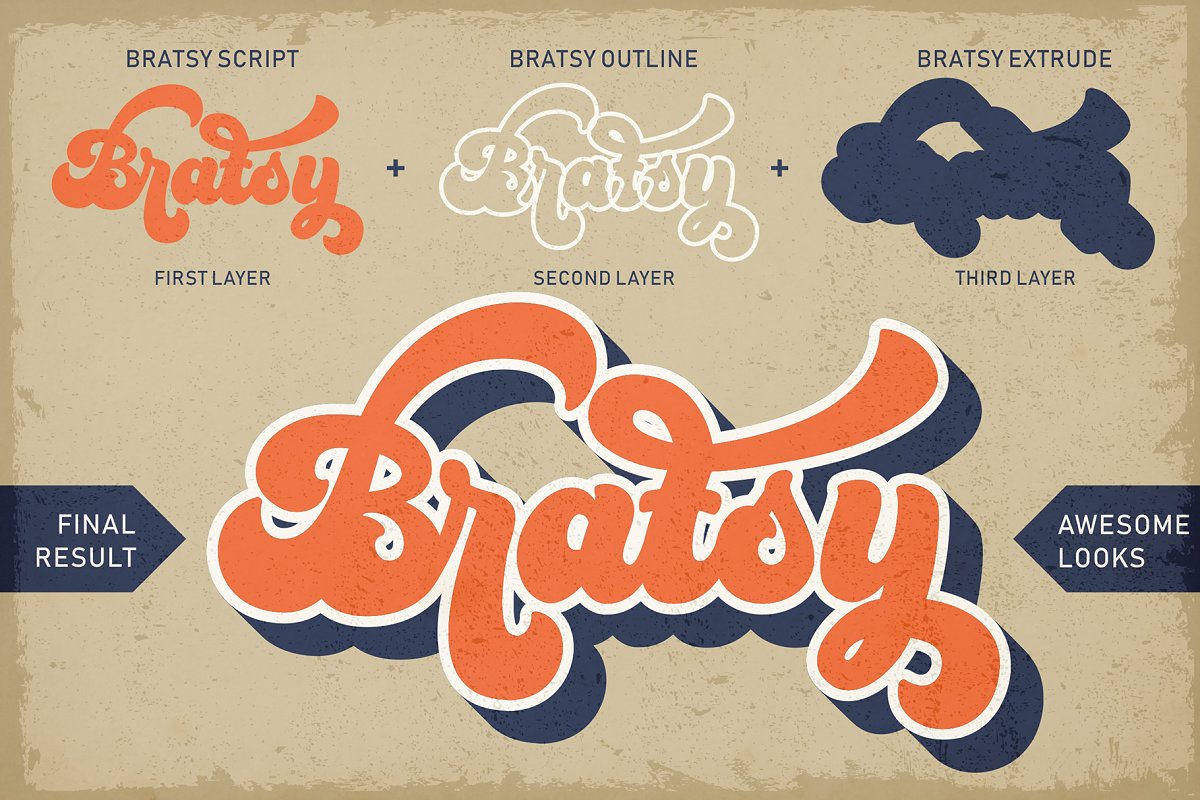 Bratsy Script Layered Retro Font