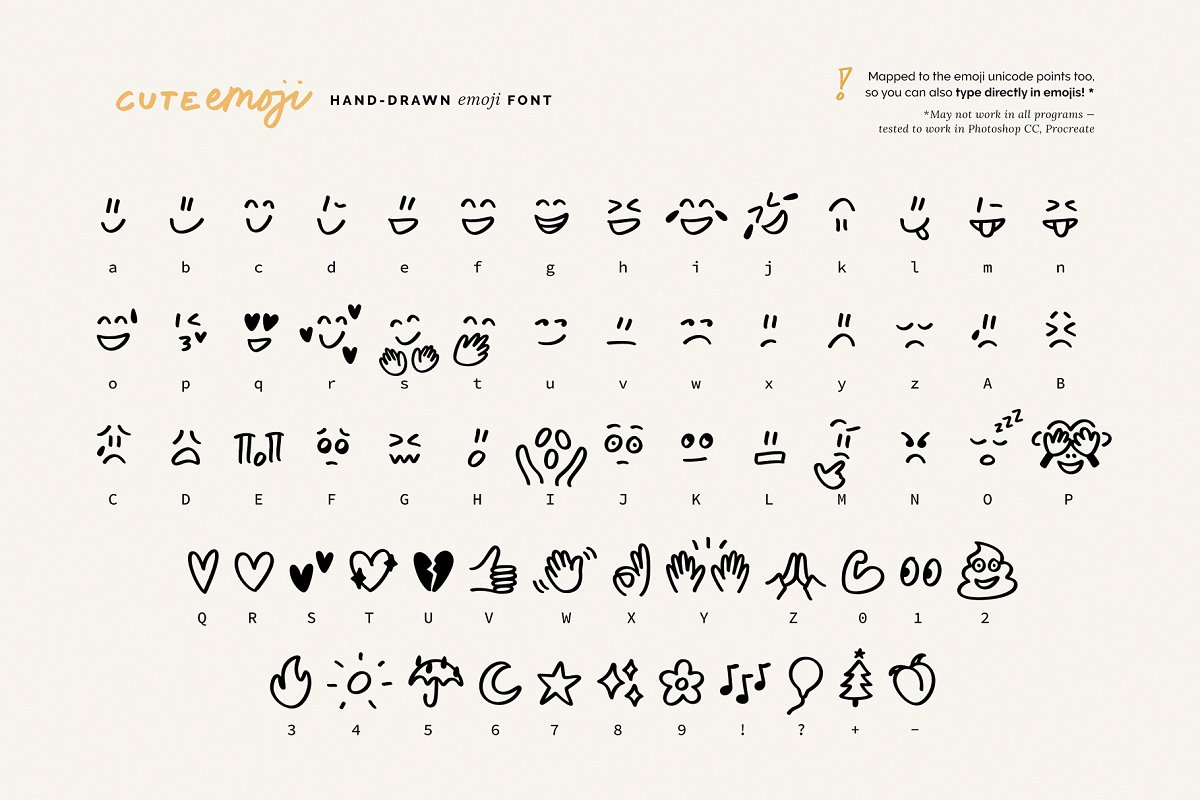 CuteEmoji hand drawn emojis font Graphic Free Download