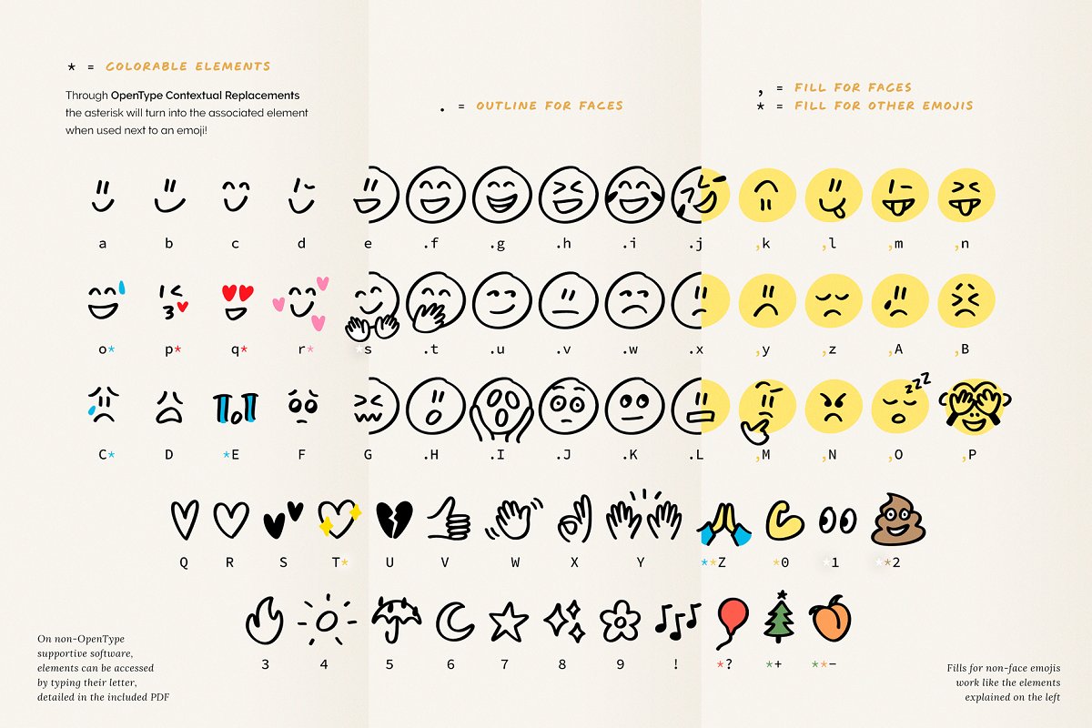 CuteEmoji hand drawn emojis font Graphic Free Download