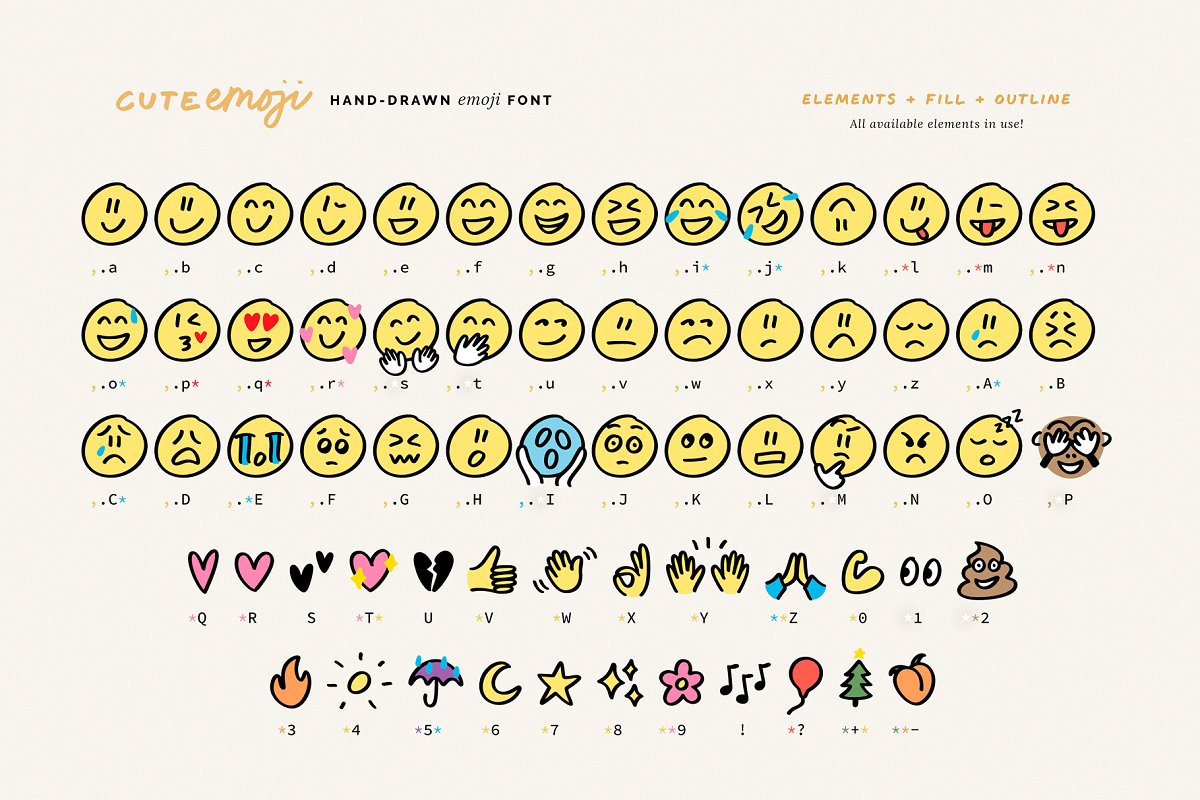 CuteEmoji hand drawn emojis font Graphic Free Download