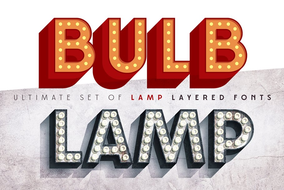 Layered set D Bulb lamp Font