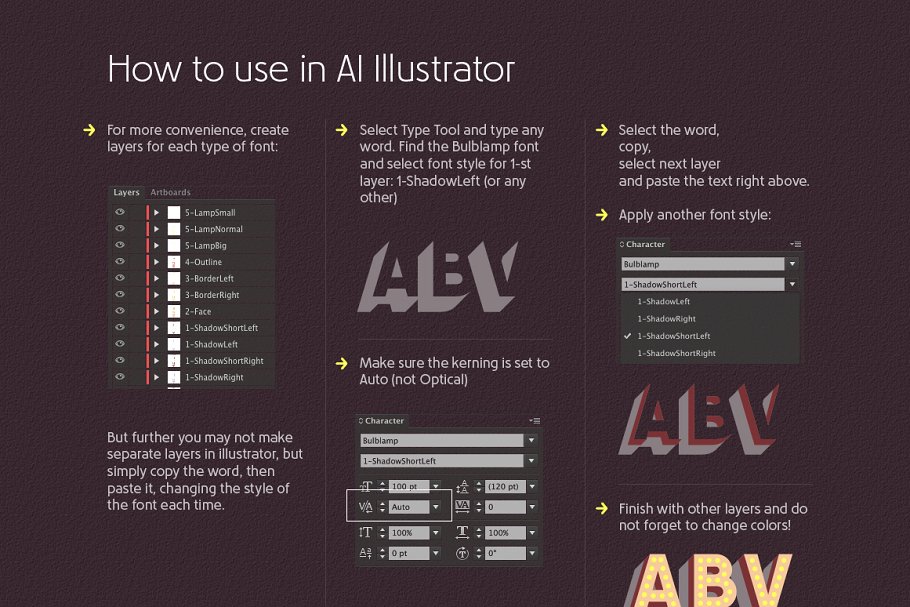 Layered set D Bulb lamp Font