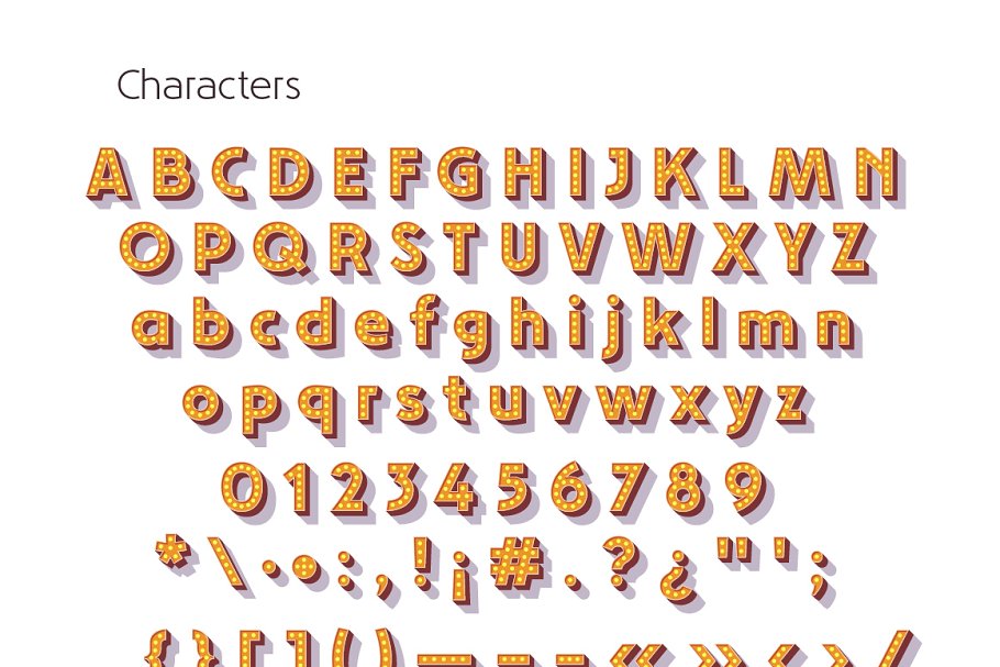 Layered set D Bulb lamp Font