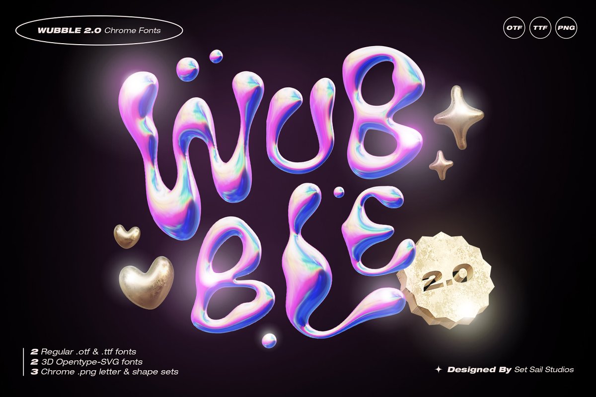 Wubble 2.0 3D Chrome Font Set Free Download