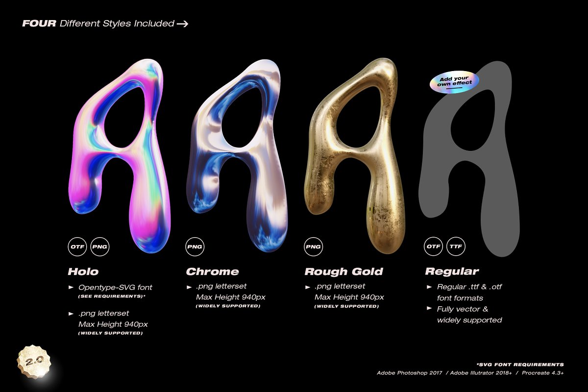 Wubble 2.0 3D Chrome Font Set Free Download