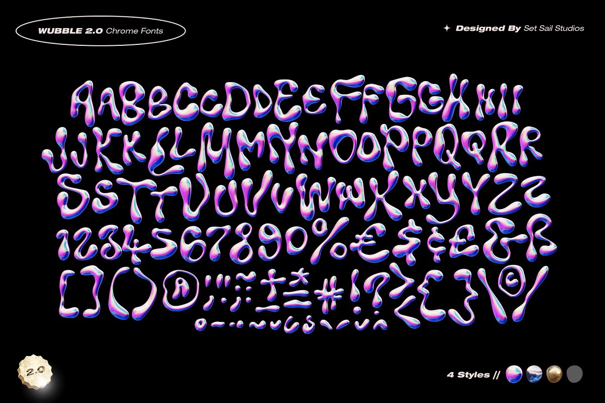 Wubble 2.0 3D Chrome Font Set Free Download